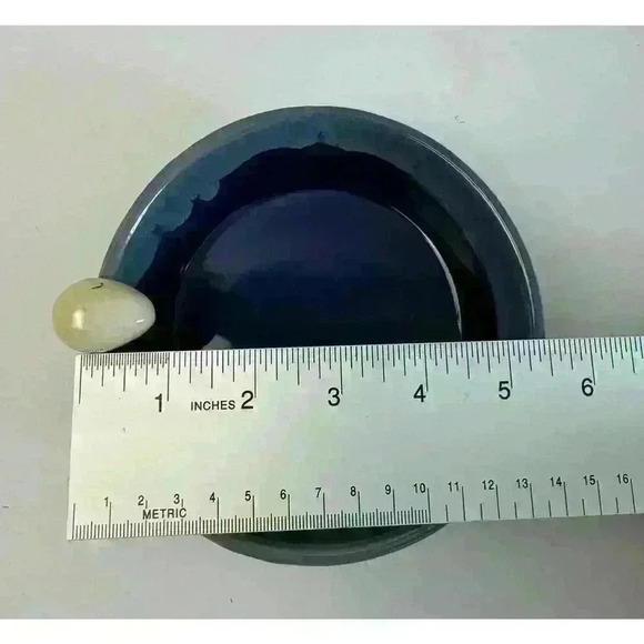 Tumbleweed Pottery-Light/Dark Blue & Tan Egg-5.5” Pottery Bowl trinket dish - Picture 5 of 13